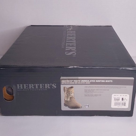 'HERTER'S' LEATHER HUNT BOOTS MOISTURE-WICK CAMO 'REALTREE`EXTRA PULL-ON YOUTH - Picture 15 of 16